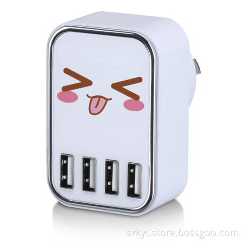 DIY printing Top selling colorful korea mobile phone charger with 4 USB ports